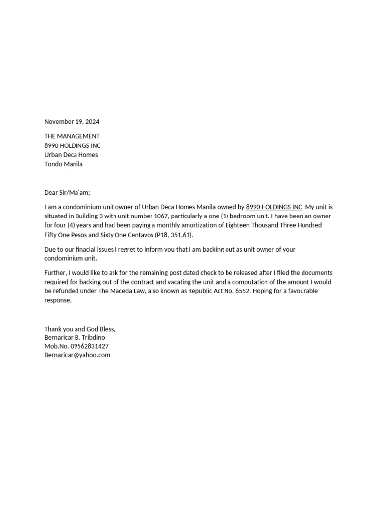 Letter to Backout | PDF