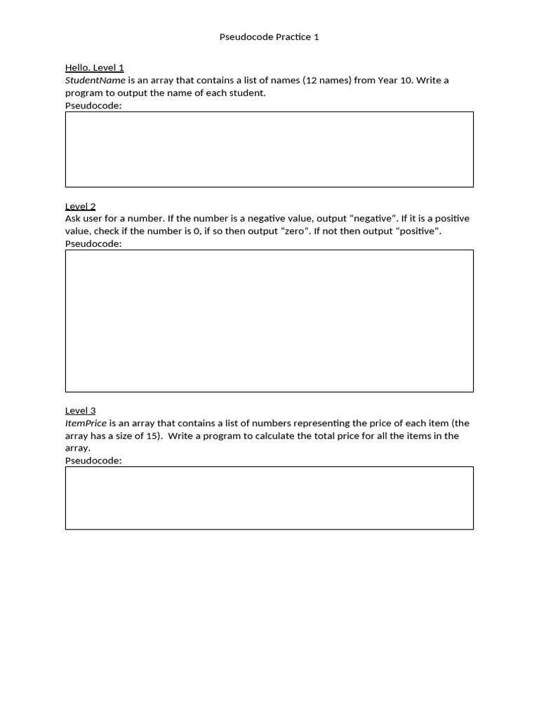 Pseudocode Worksheet (Part 3) | PDF