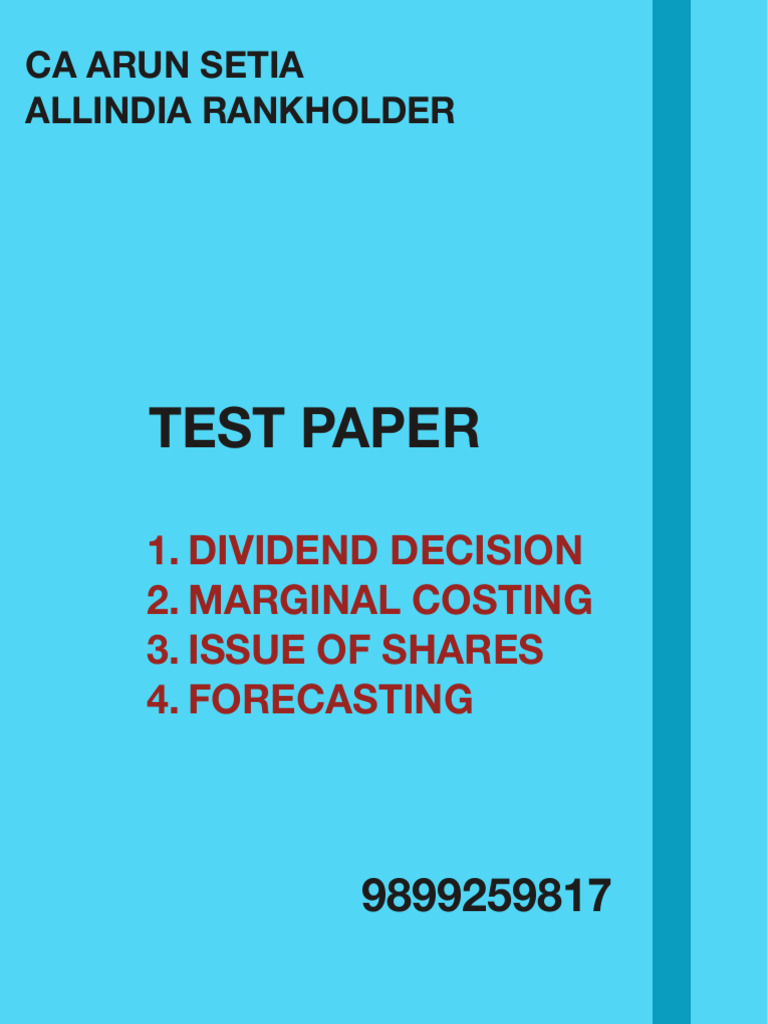 Answer Sheet Test Paper 4 Chapters | PDF