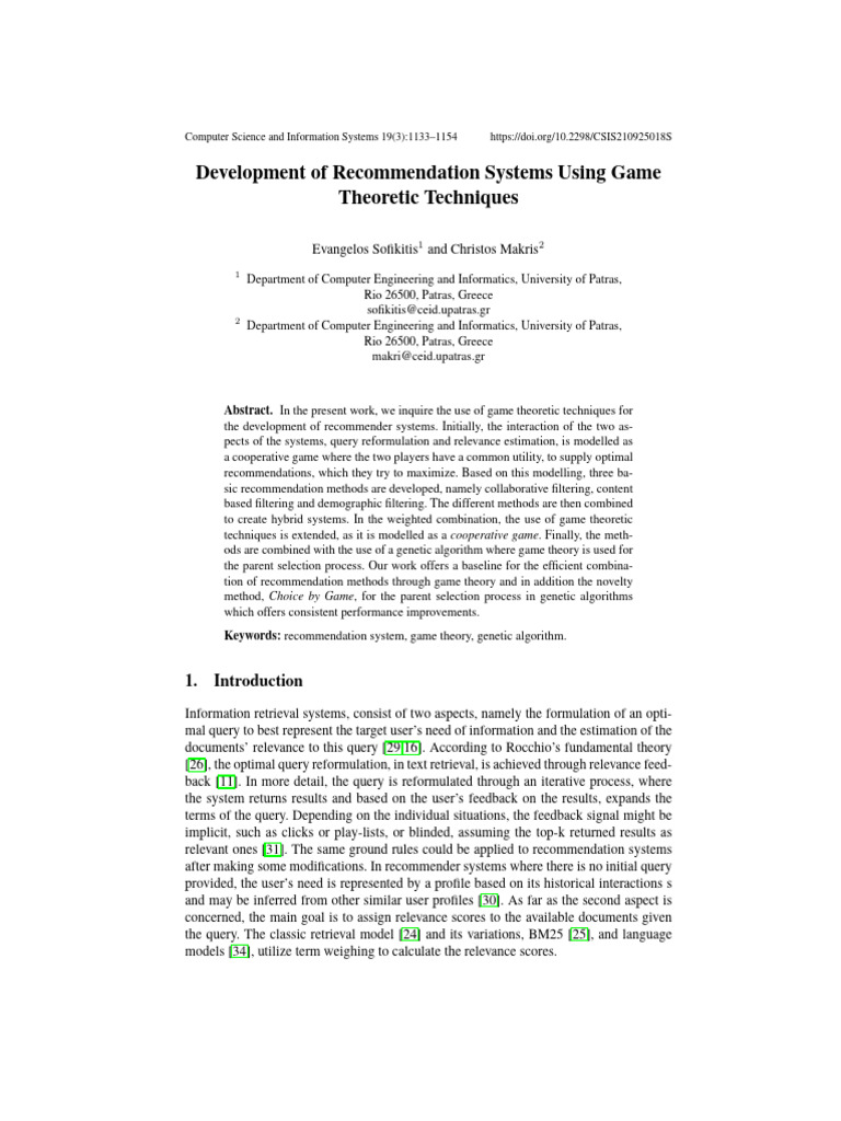 Development of Recommendation Systems Using Game t | PDF | Information ...