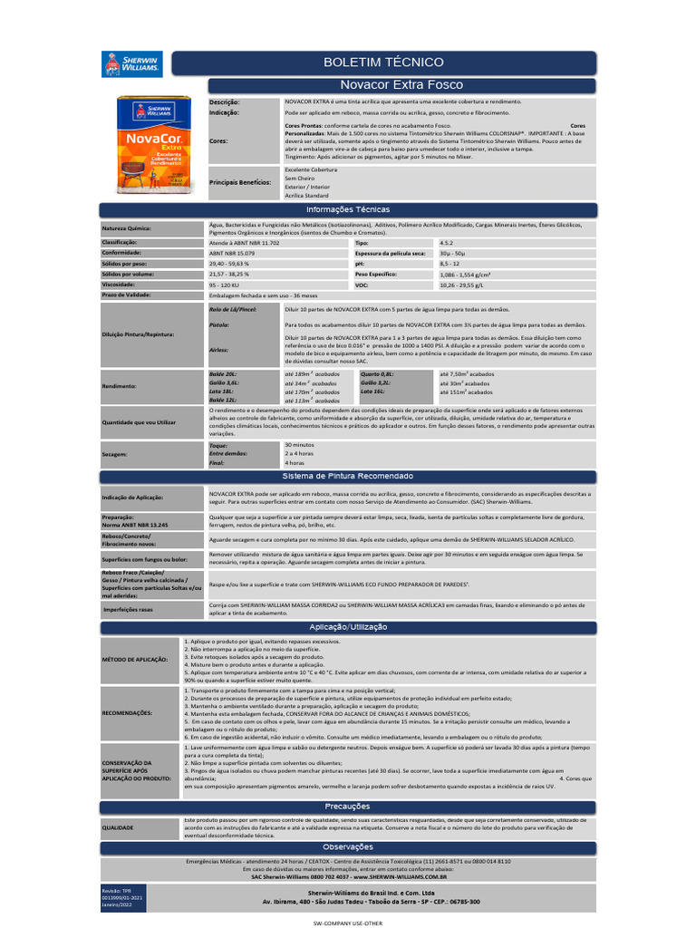 Standard - Novacor Extra Fosco | PDF | Tinta acrílica | Tinta