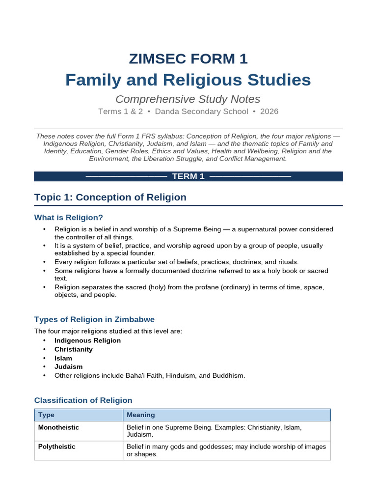 FRS Form1 Comprehensive Notes | PDF | Jesus | God The Father