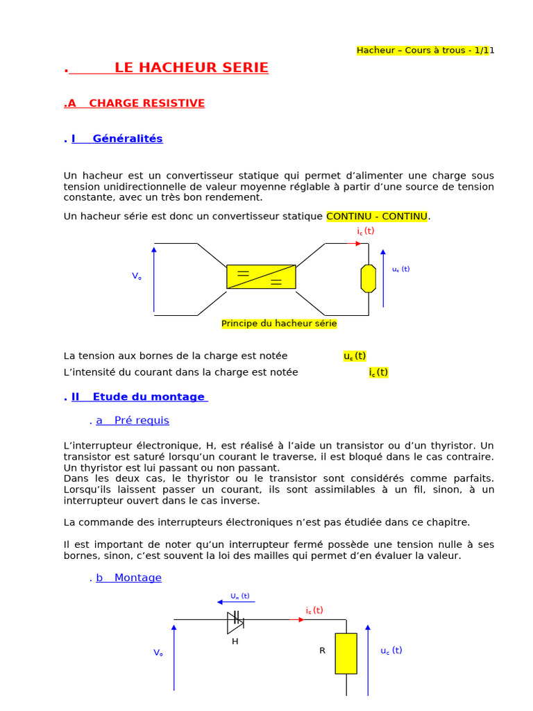 Cours Hacheur Serie Trous | PDF | Tension électrique | Courant électrique