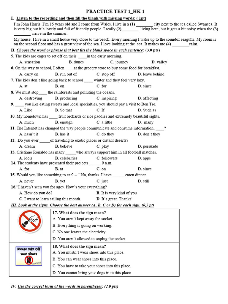 Practice Test 1 2 Hk1 | PDF