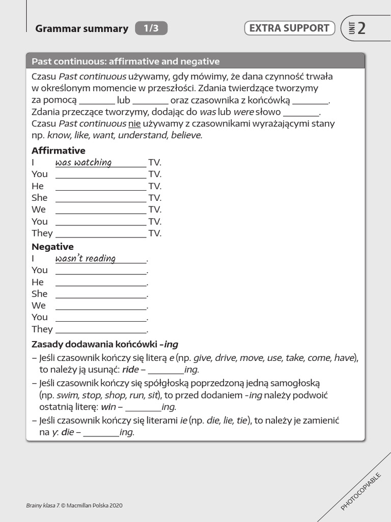 Brainy 7 Unit 2 Grammar Summary | PDF