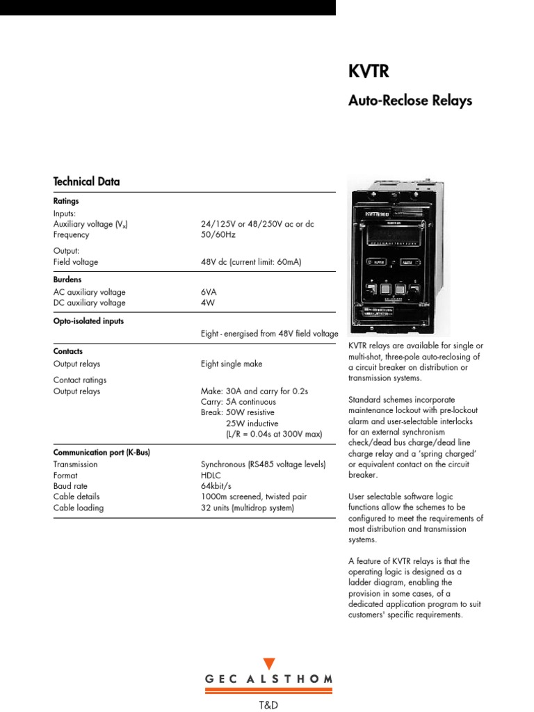 AutoReclose Relays KVTR PDF Relay Voltage
