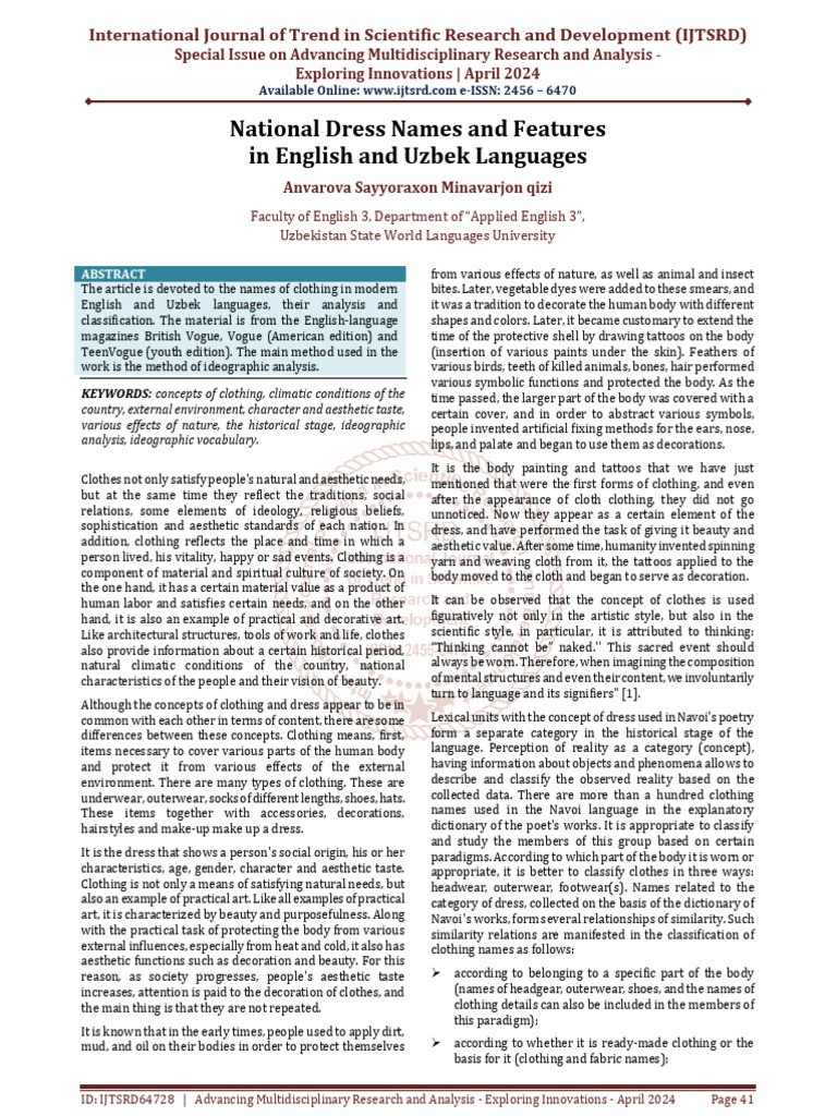 National Dress Names and Features in English and Uzbek Languages | PDF ...