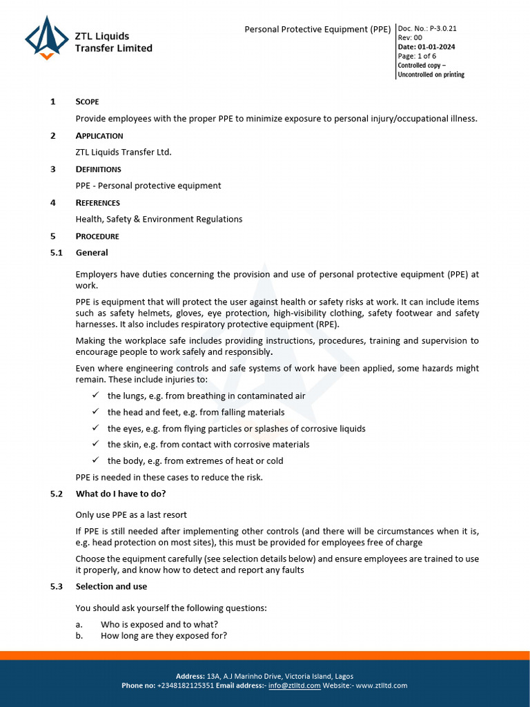 3.0.21 Personal Protective Equipment | PDF | Personal Protective ...