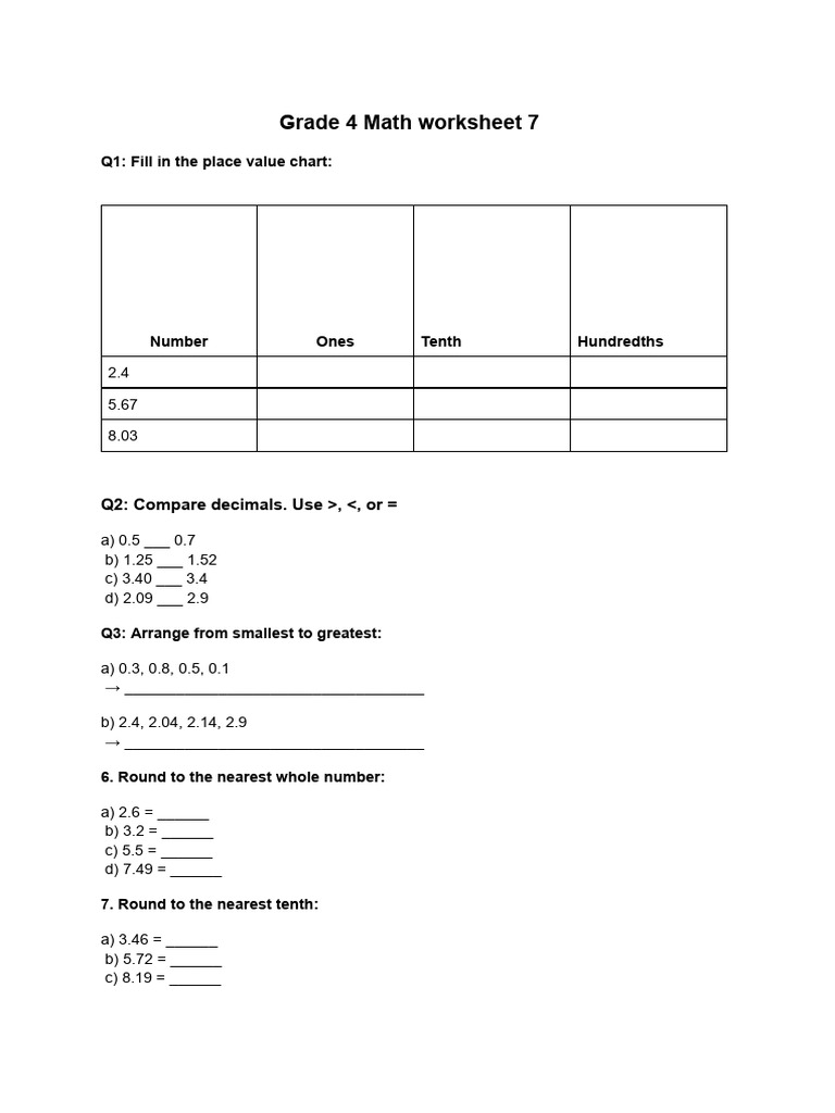 MATH Practice Worksheet 7 | PDF