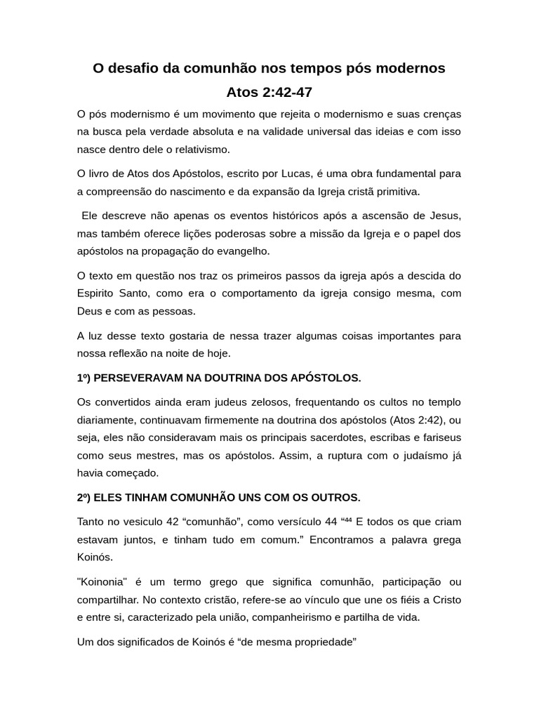 O Desafio Da Comunhão Nos Tempos Pós Modernos | PDF | Oração ...