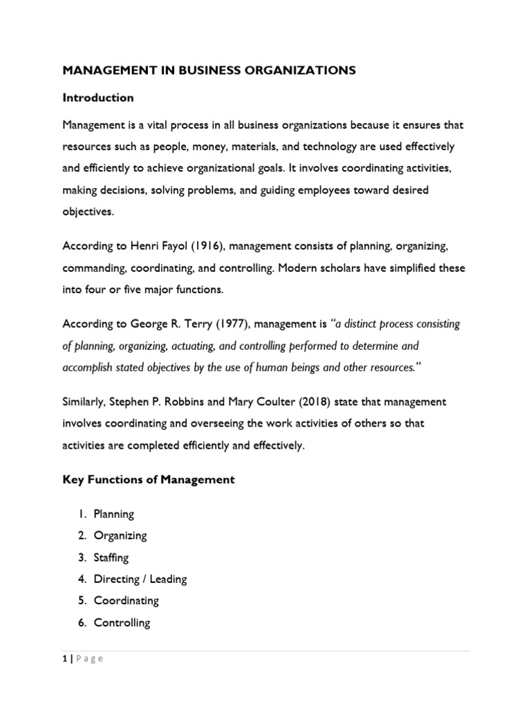 Functions of Management in a Business Organization | PDF | Leadership ...