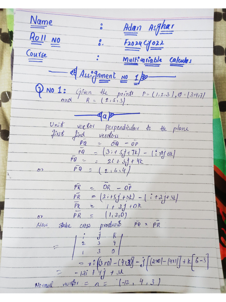 Adan Asghar(022) Multivariable Calculus Assignment 1 | PDF
