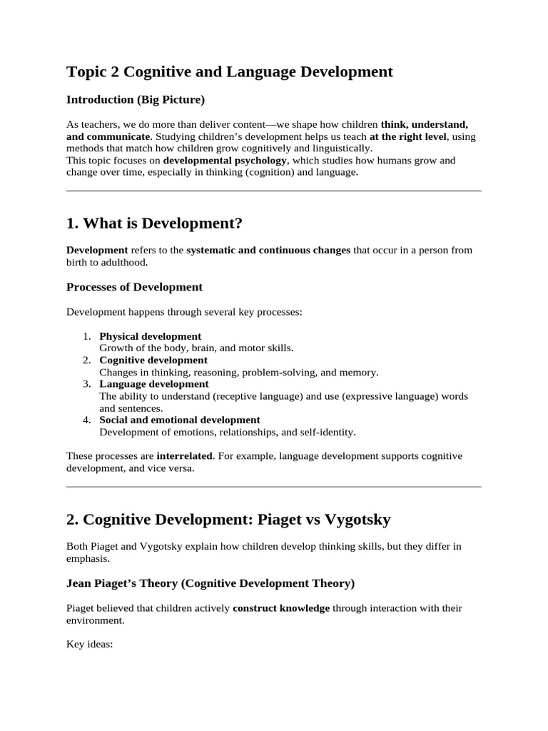 Topic 2 Cognitive and Language Development | PDF | Cognitive ...