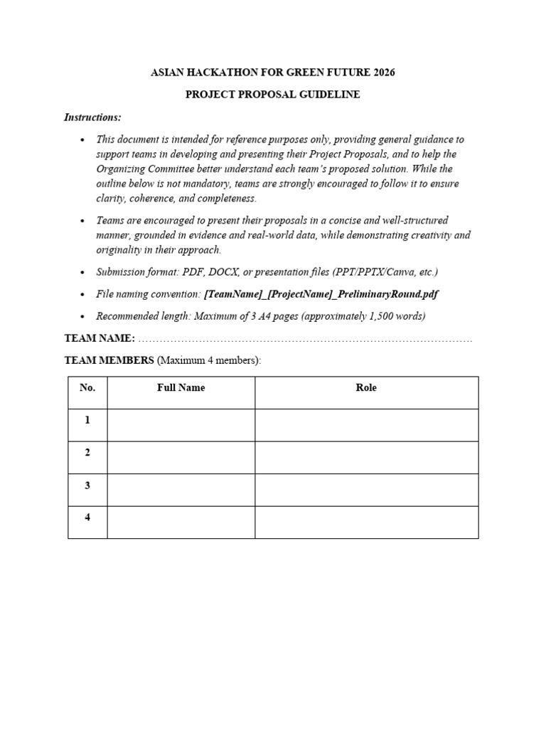 Asian Hackathon for Green Future 2026 Project Proposal Guideline | PDF ...