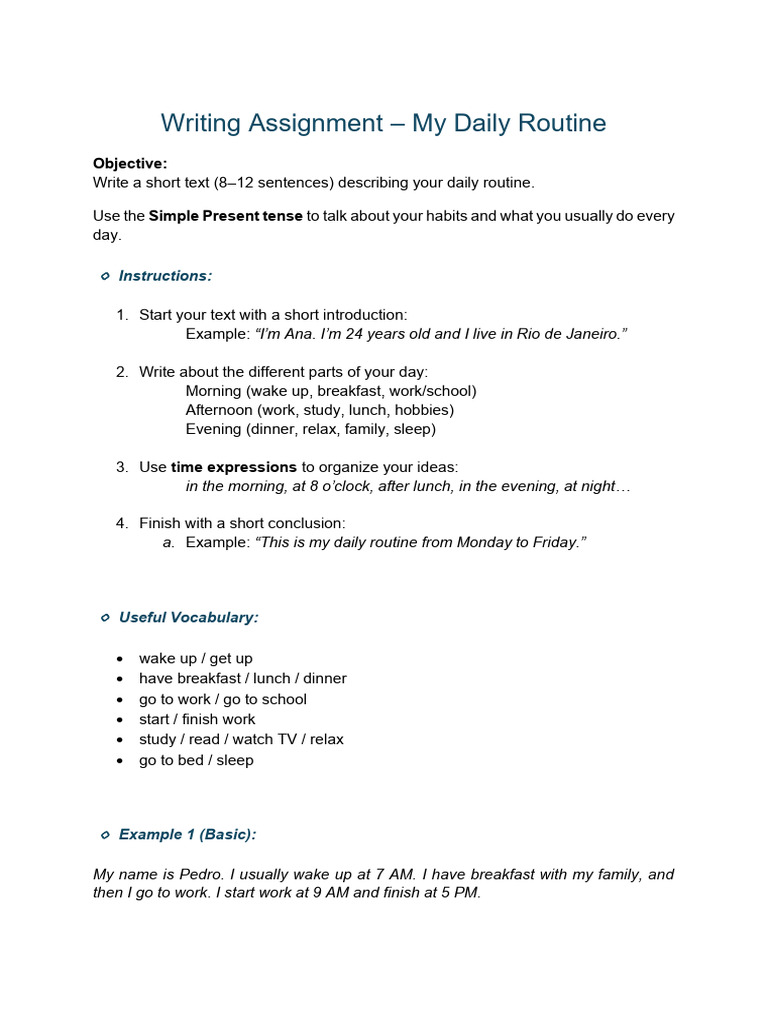 Writing Assignment – My Daily Routine - Larissa | PDF