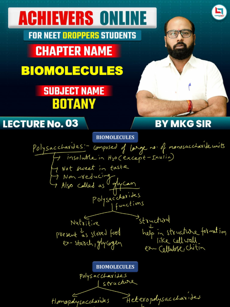 Biomolecules L 03 Class Notes Polysaccharides,Lipids NOTES | PDF