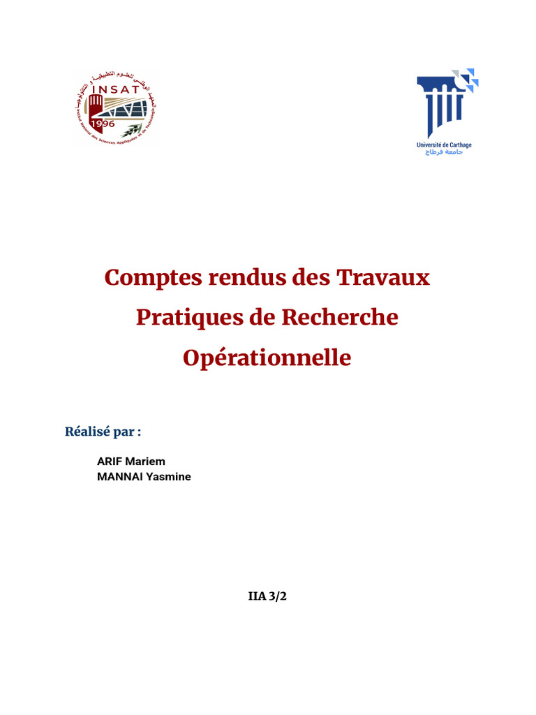 Comptes Rendus | PDF | Optimisation linéaire | Optimisation mathématique