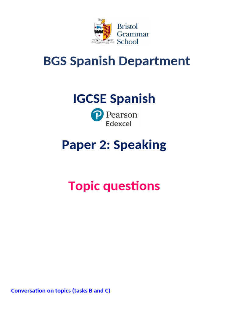 Edexcel IGCSE Speaking Test Booklet Qs in English.acm | PDF