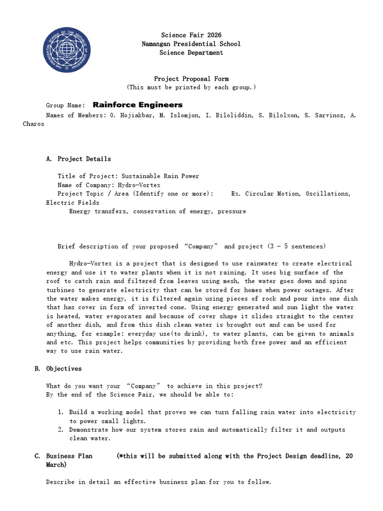 Project Proposal Form (Science Fair 2026) | PDF | Water | Swot Analysis