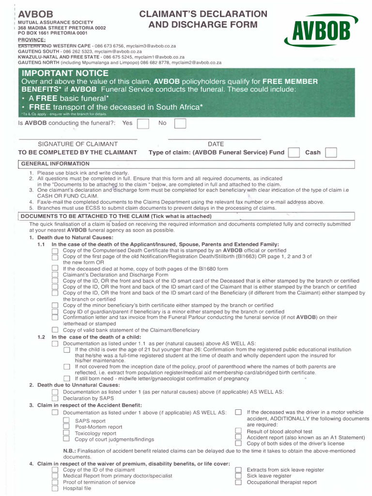 Claimant Declaration Form | PDF | Birth Certificate