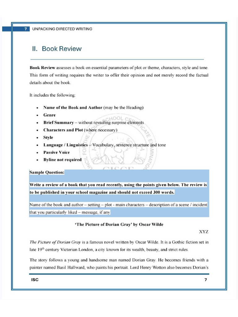 Isc Book Review Format | PDF