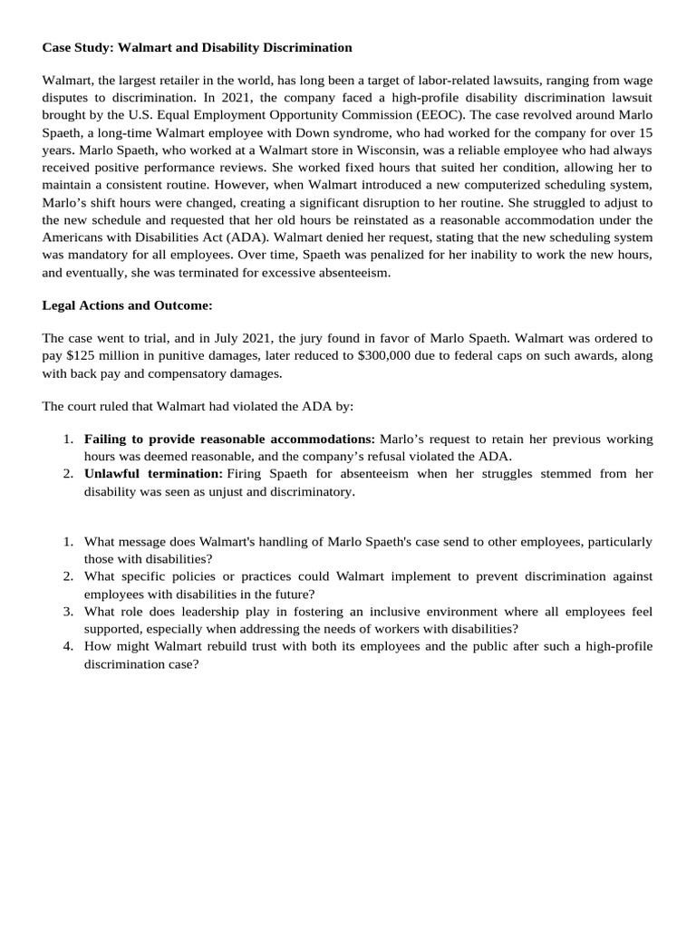 Case Study (2) | PDF | Americans With Disabilities Act Of 1990 | Employment