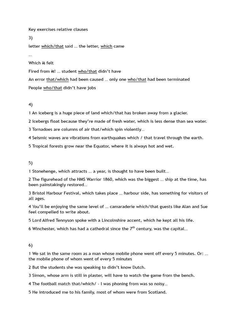 Key Exercises Relative Clauses | PDF