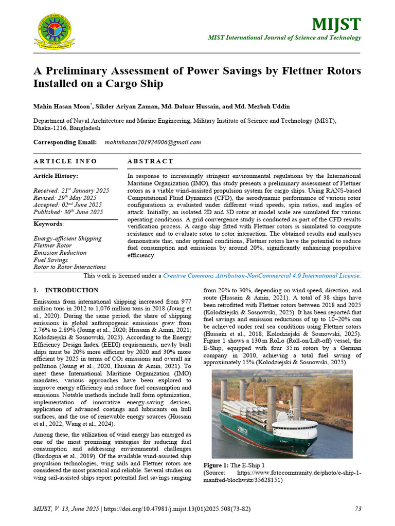 A Preliminary Assessment of Power Savings by Flettner Rotors Installed ...