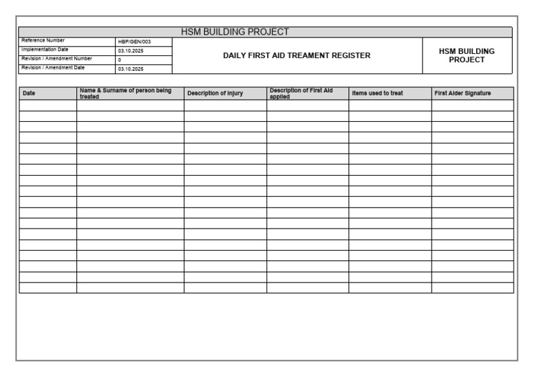 Daily First Aid Register_0 | PDF