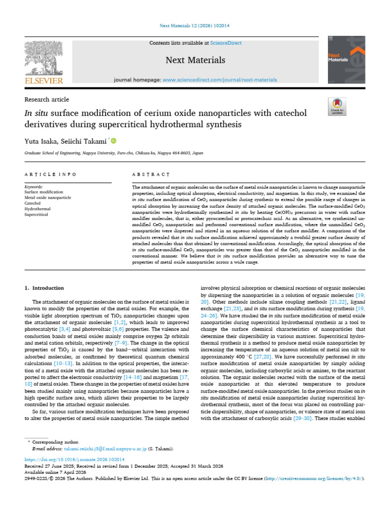In situ surface modification of cerium oxide nanoparticles with ...