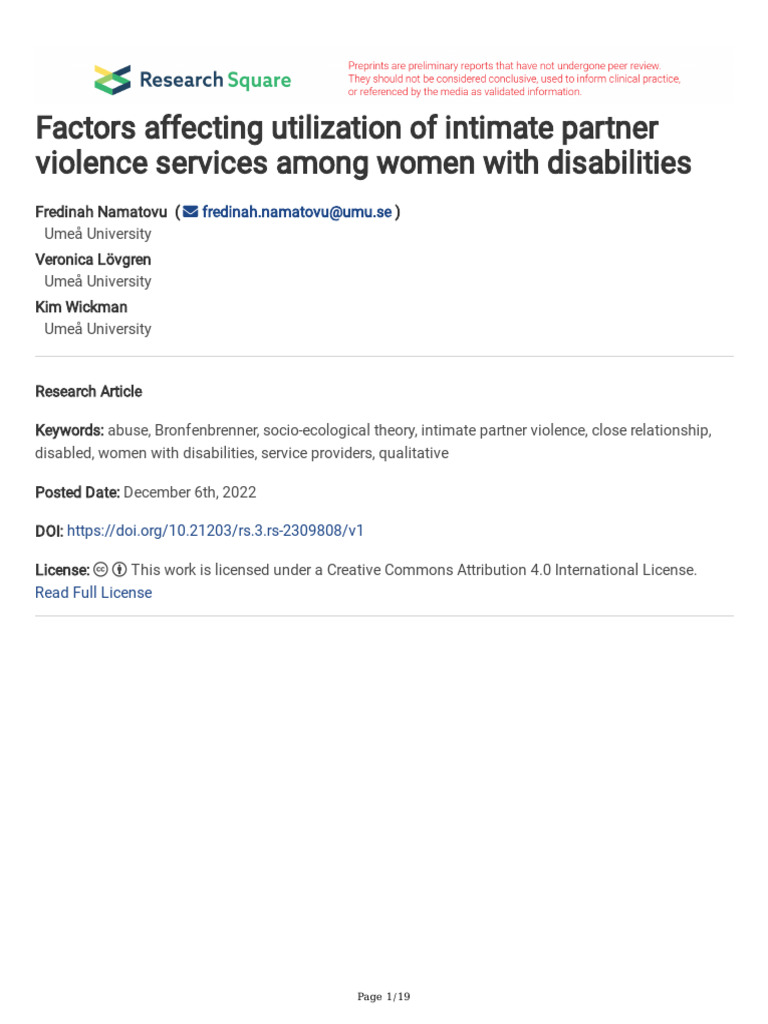 Intimate Partner Violence | PDF | Disability | Violence