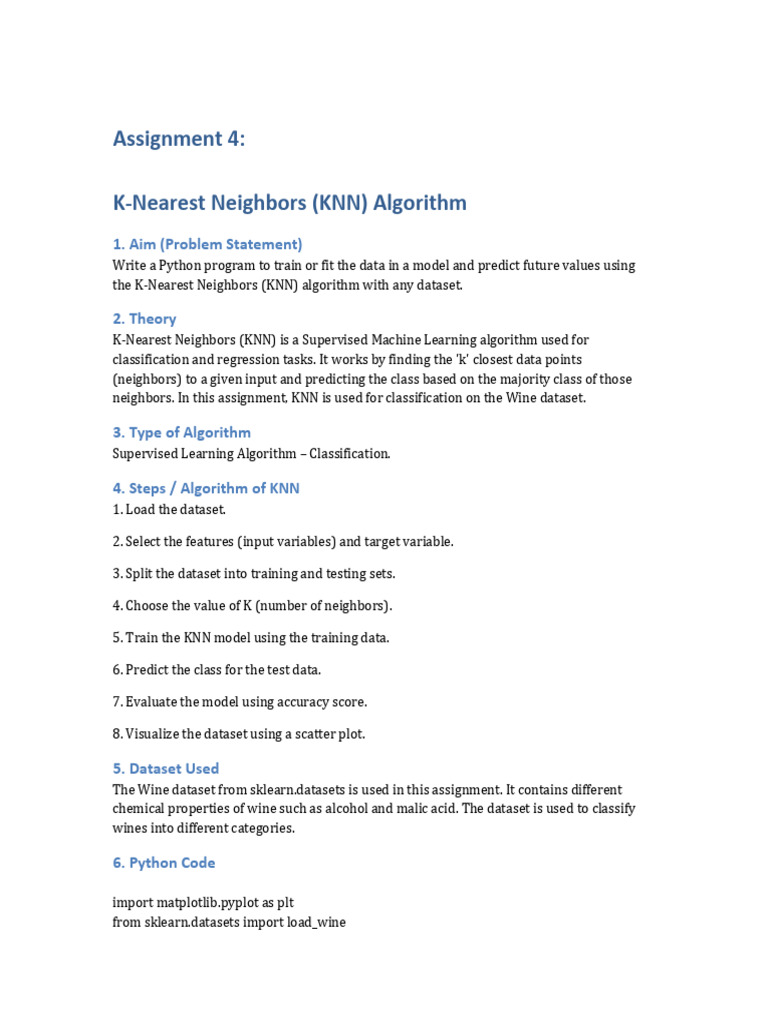 Assignment 4 KNN Classifier | PDF | Statistical Classification | Cognition