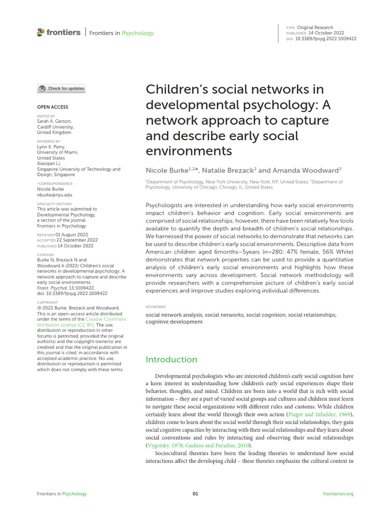 Children’s Social Networks in Developmental Psychology- A Network ...