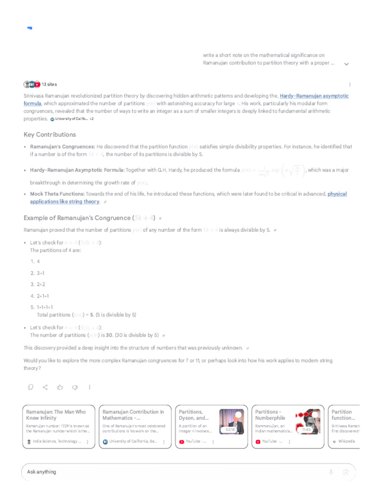 Write a Short Note on the Mathematical Significance on Ramanujan ...