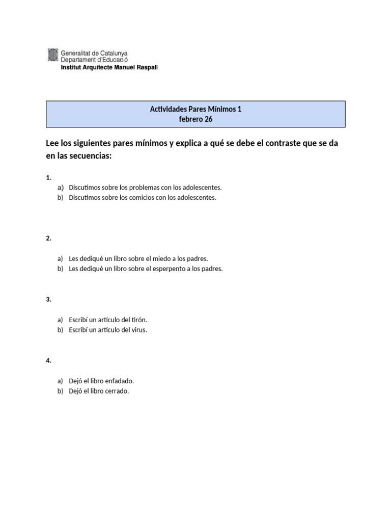 Actividades Pares Mínimos 1 | PDF