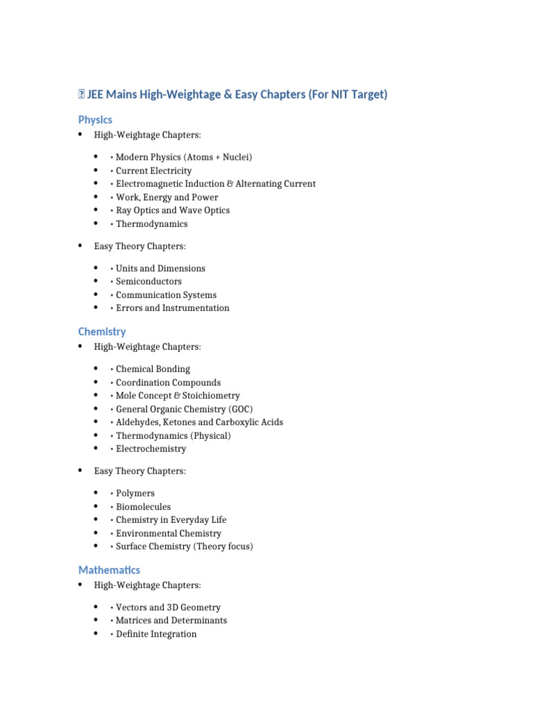 JEE Mains High Weightage Easy Chapters | PDF