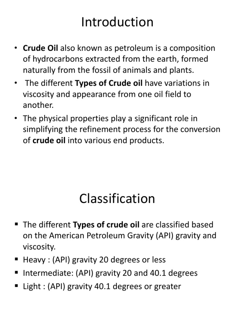 Types of Crude Oil: Classification by API Gravity and Sulphur Content | PDF