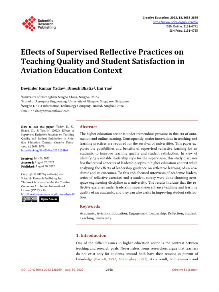 Effects of Supervised Reflective Practices on Teaching Quality and ...