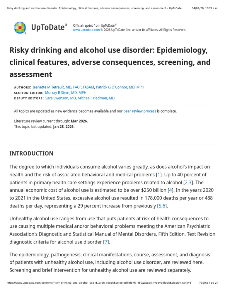 Risky Drinking and Alcohol Use Disorder Epidemiology, Clinical Features ...