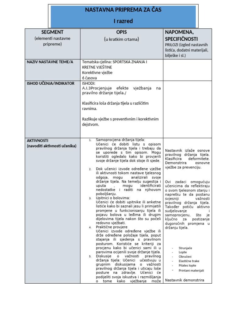 korektivna gimnastika priprema | PDF