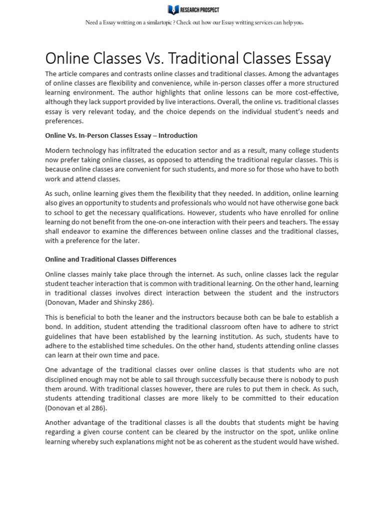 Online Classes vs Traditional Classes Essay | PDF | Educational ...