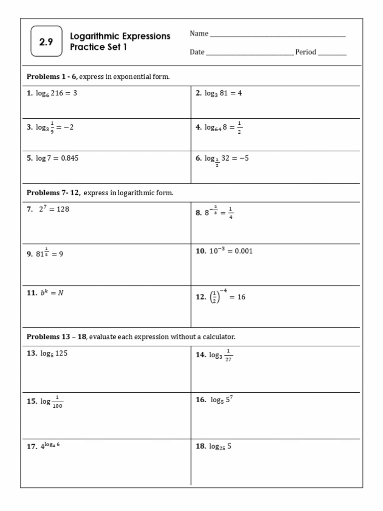 Practice 2.9-Logarithmic Expressions-1 | PDF | Logarithm | Earthquakes