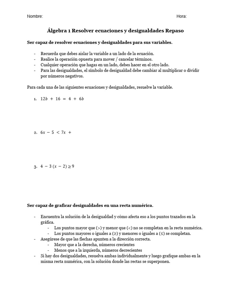 Translated Copy of Algebra 1 Midterm Review - Google Docs | PDF