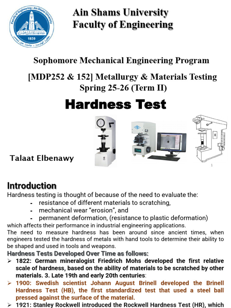 01 Lecture Hardness Test Spring 25 26 Term2 | PDF | Hardness ...