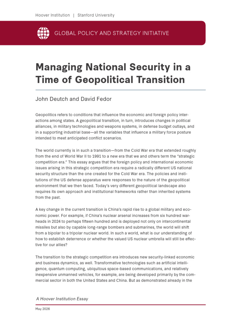 Managing National Security in A Time of Geopolitical Transition | PDF ...