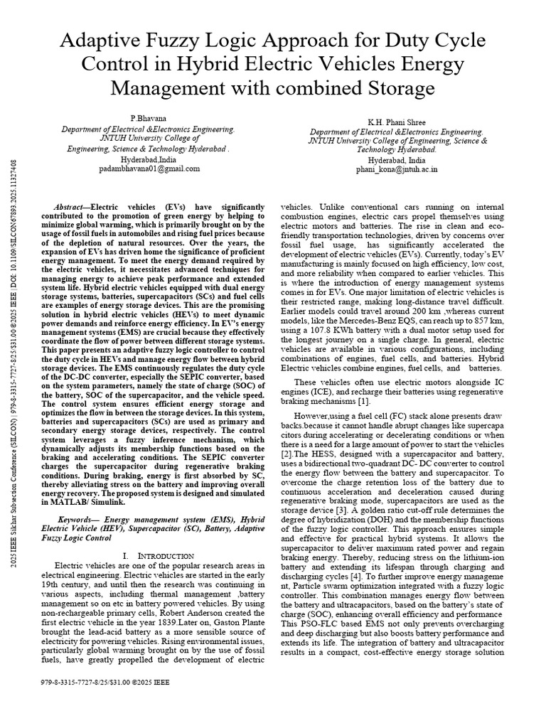 Adaptive Fuzzy Logic Approach for Duty Cycle Control in Hybrid Electric ...