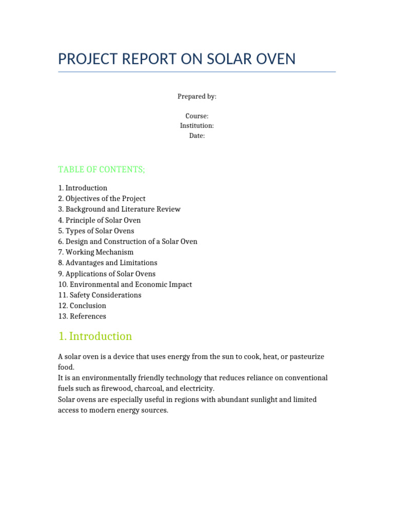 Solar_Oven_Project_Report-2 | PDF | Solar Energy | Sustainable Technologies