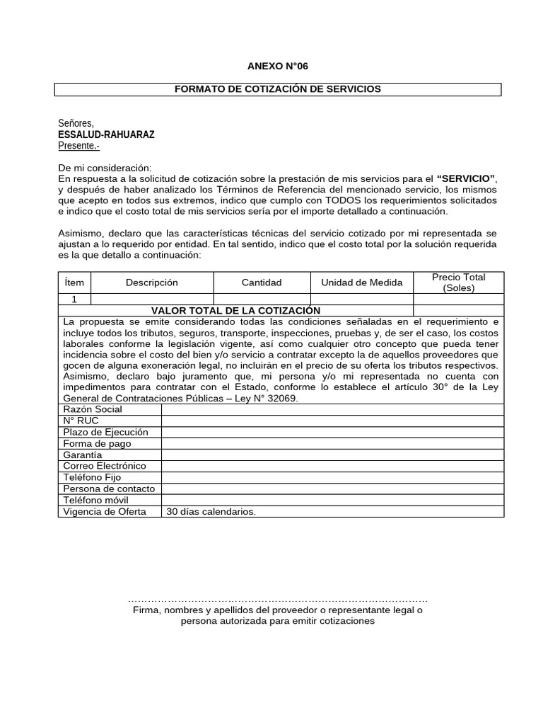 Anexo 06 Formato de Cotizacion Servicio | PDF