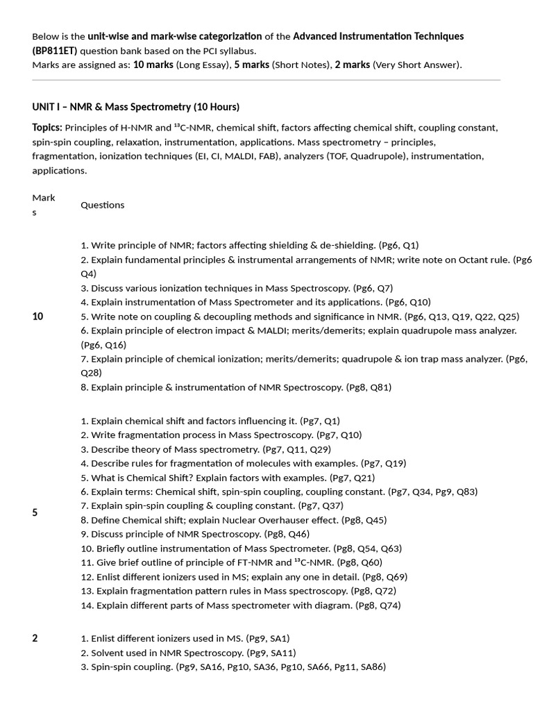 Advanced Instrumentation Techniques QB | PDF | Mass Spectrometry | Gas ...
