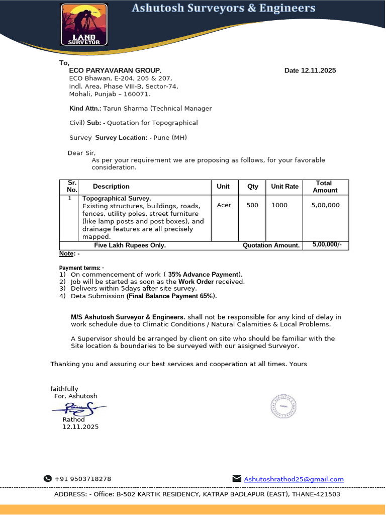Quotation for Topographical Survey 12.11.2025 | PDF